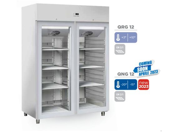 Frigorifero QRG 12 inox 1255 litri, porte a vetri + 3 /+ 10°.